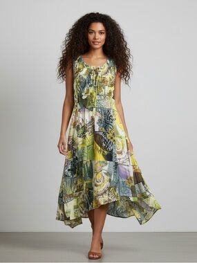 Miss Nikky Slant Hem Abstract Floral Sleeveless Sundress Dress Size M